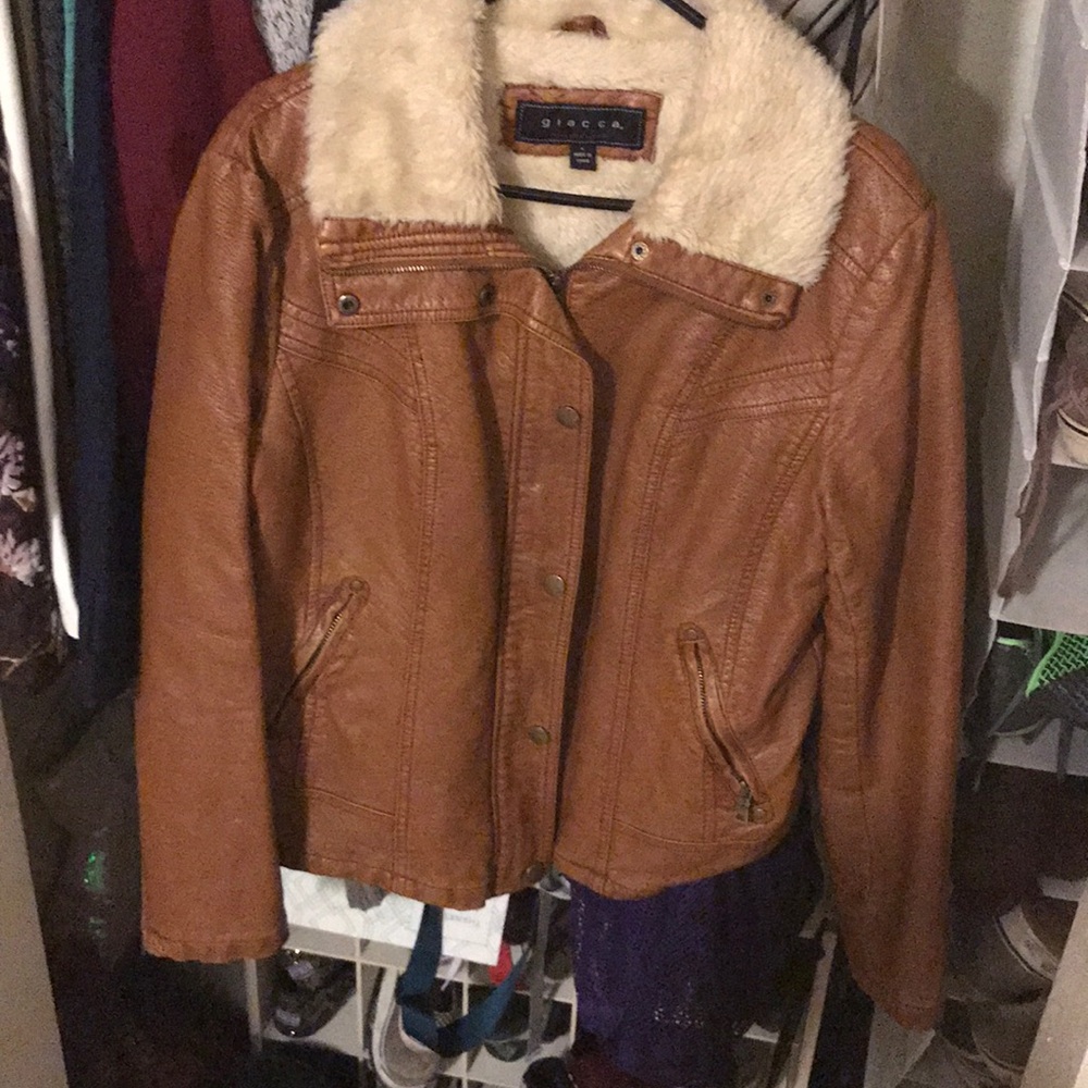 Brown leather jacket with fur